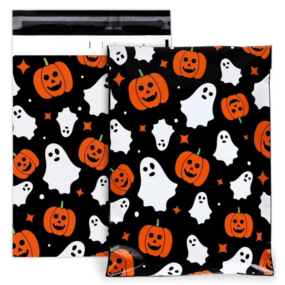 25 Pack Halloween Poly Mailers 10x13 Pumpkin Ghost Spooky Shipping Bags Black
